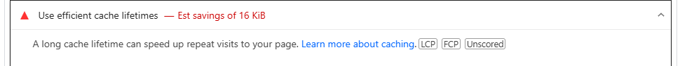 PageSpeed Insights suggestion to use efficient cache lifetimes for repeat visits.