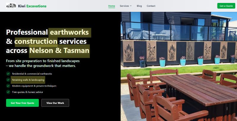 Business website hero with clear headings and services tied to location and trade keywords.